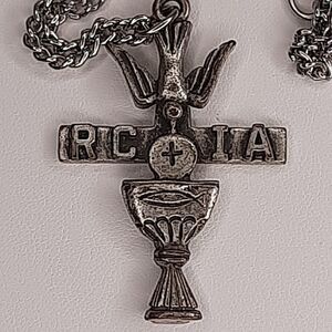 Vtg RCIA Cross Pendant Charm Token Necklace M&C Rite Christian Initiation Adults